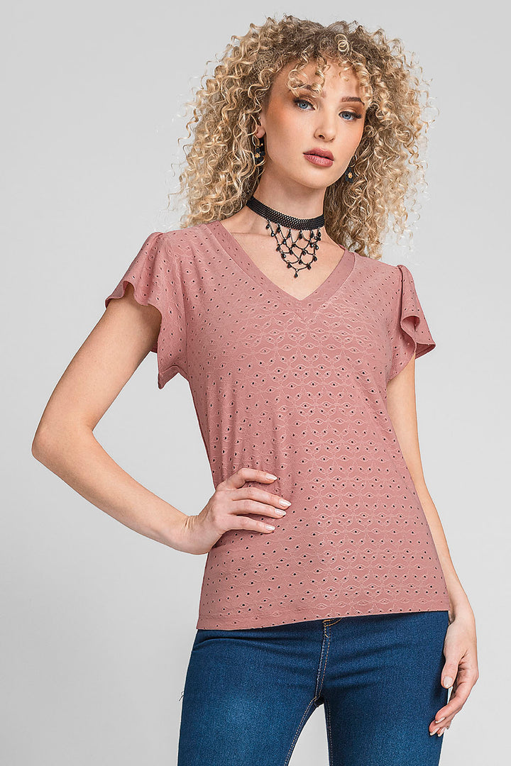Blusa Con Mangas De Olanes Y Escote V