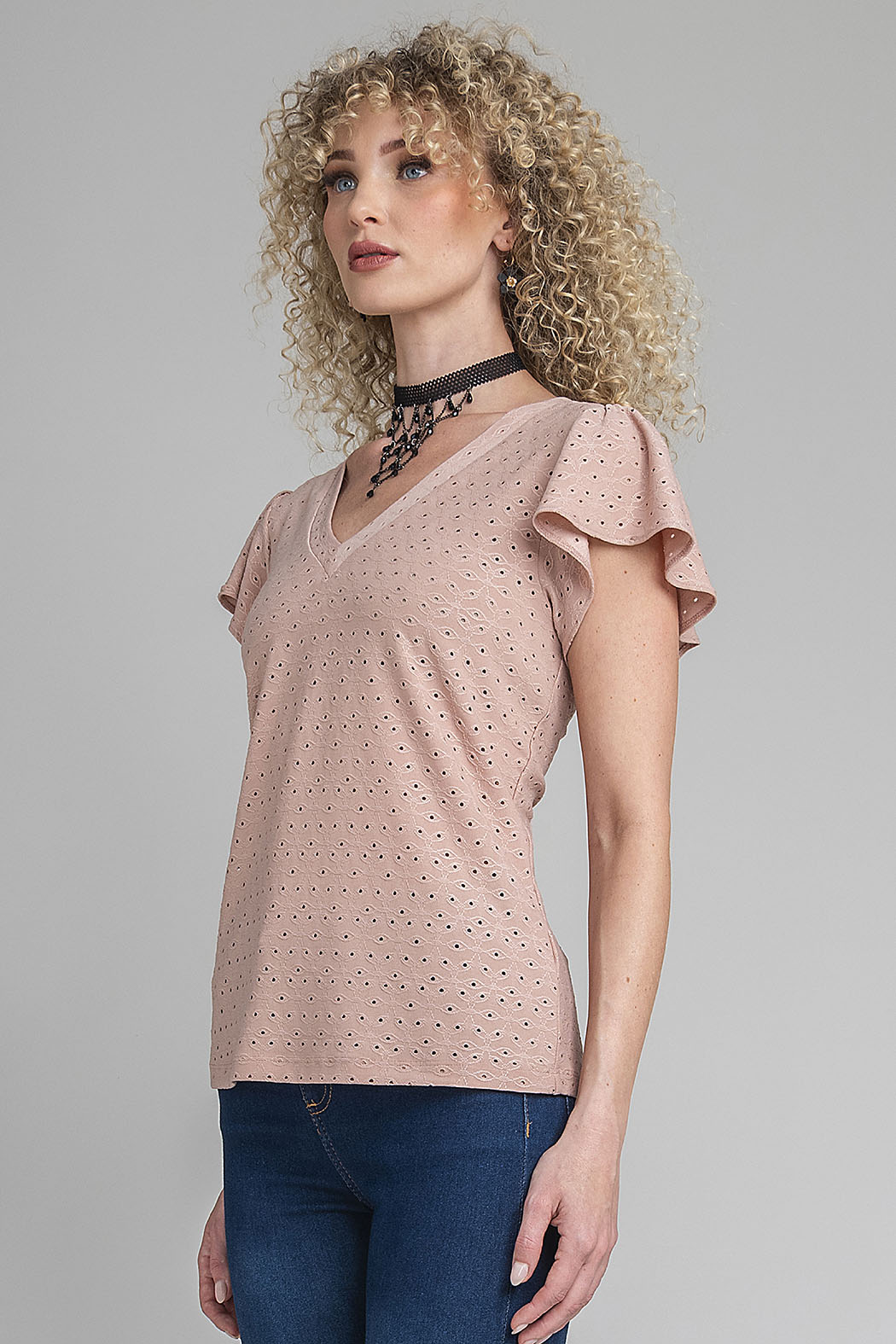 Blusa Con Mangas De Olanes Y Escote V
