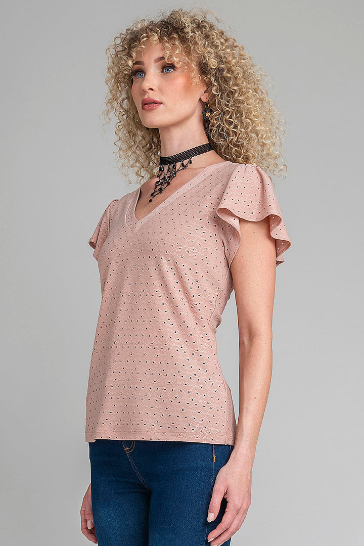 Blusa Con Mangas De Olanes Y Escote V