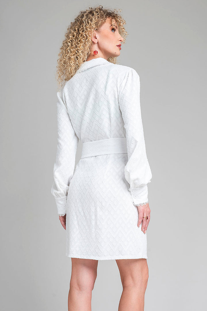 Vestido Camisero De Manga Larga Y Jareta En Cintura