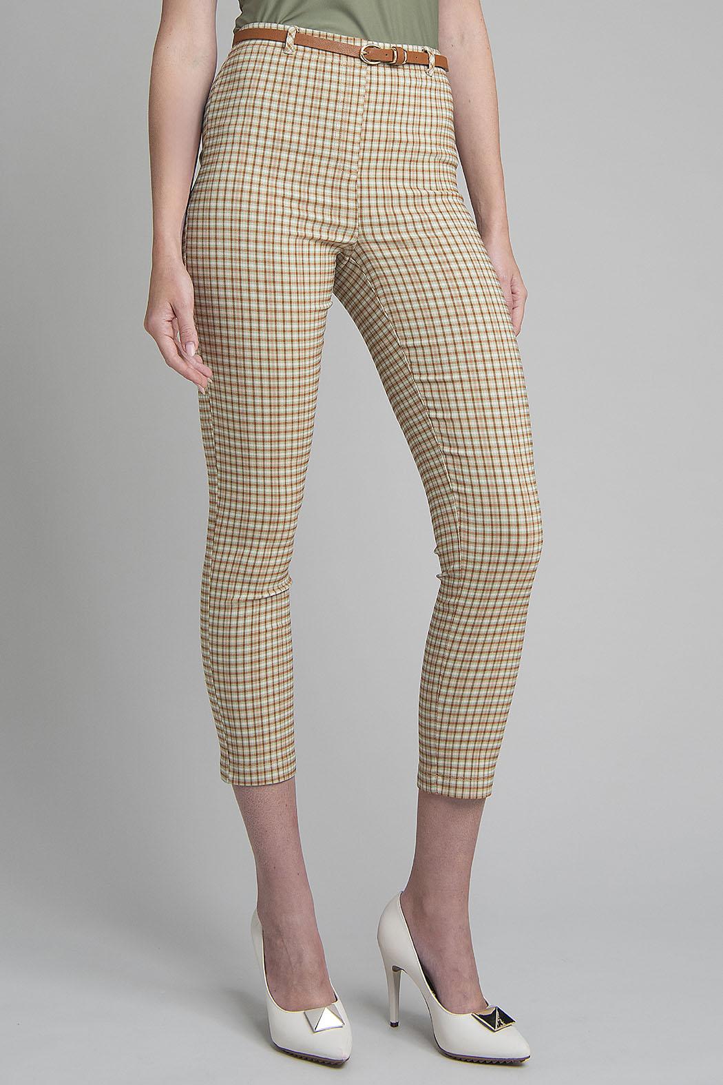 Pantalon De Cuadros Con Cinturon