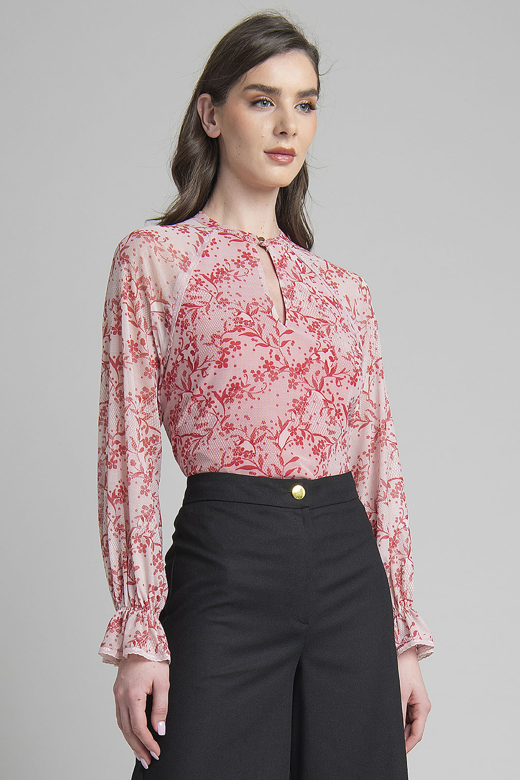 Blusa Mesh Con Estampado Floral