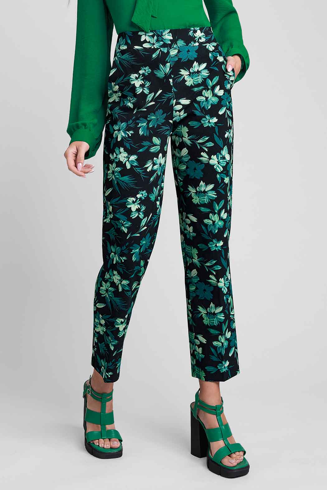 Pantalon Estampado Floral Corte Recto
