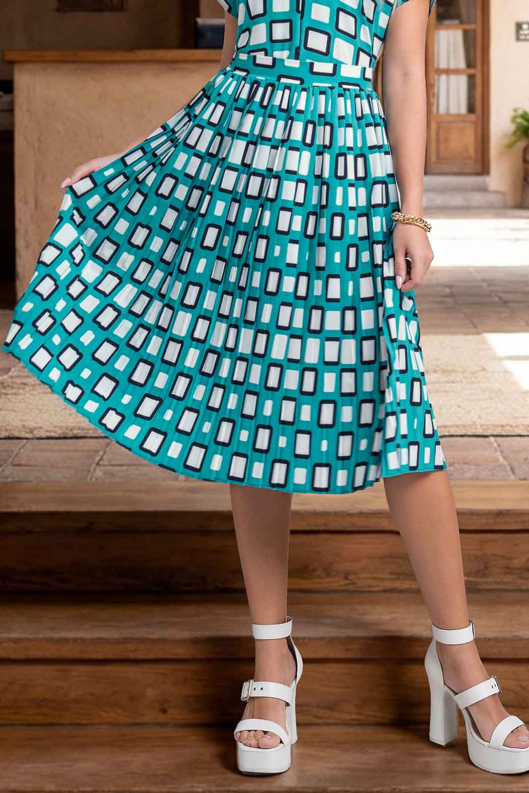 Falda Tableada Con Estampado De Cuadros