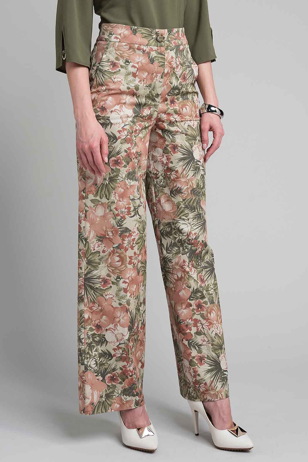 Pantalon Corte Recto Con Estampado Floral