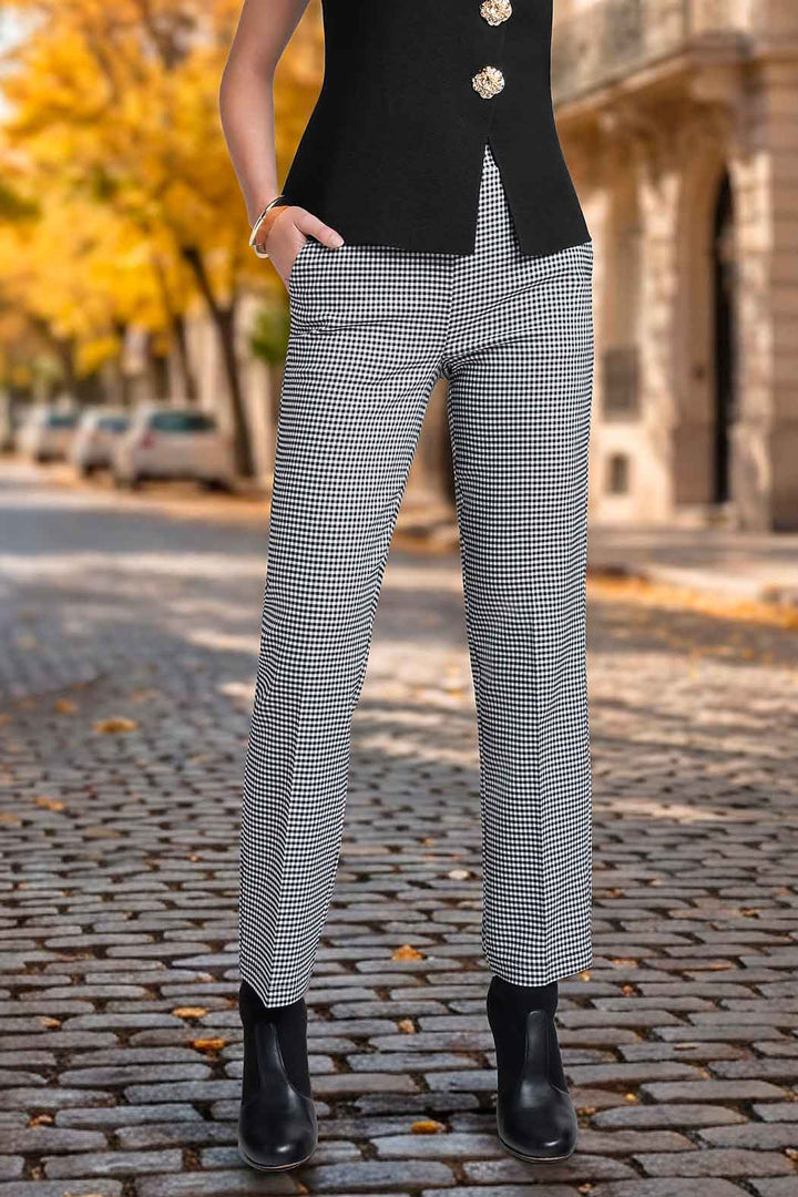Pantalon Corte Recto Con Estampado De Cuadros