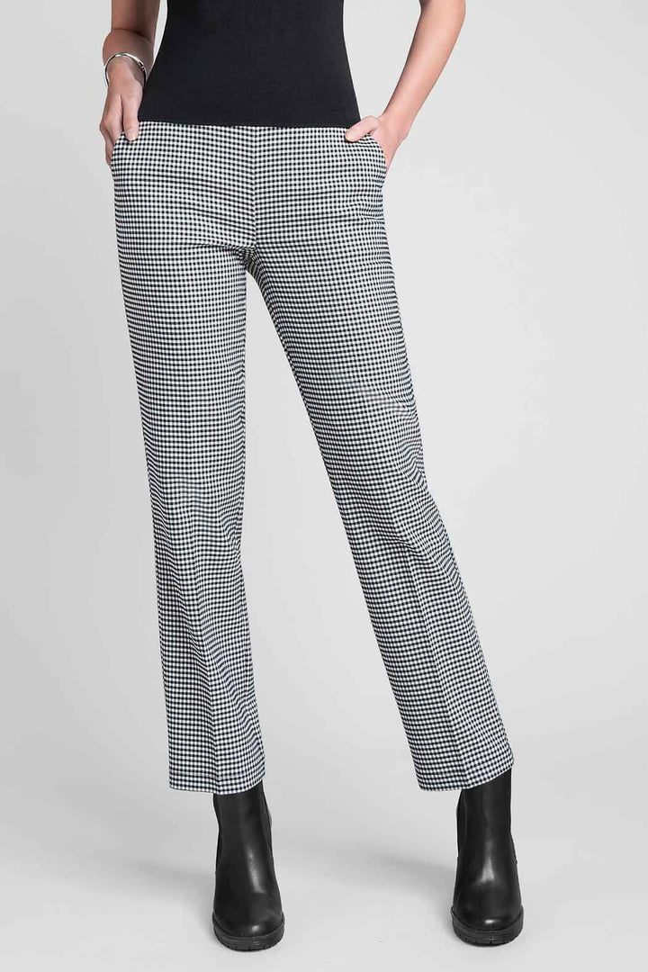 Pantalon Corte Recto Con Estampado De Cuadros