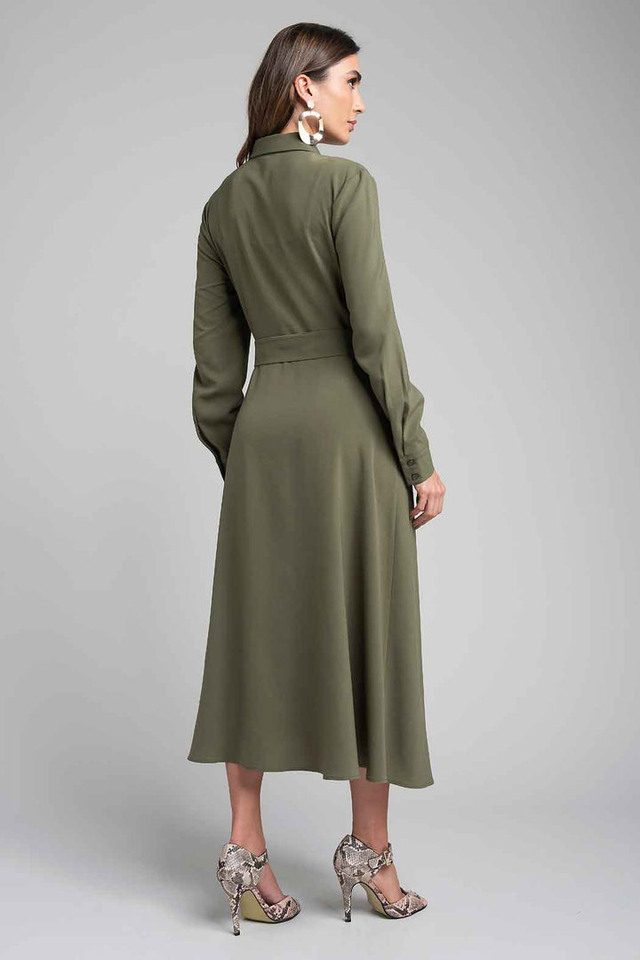 Vestido Camisero Con Manga Larga Y Cinturon