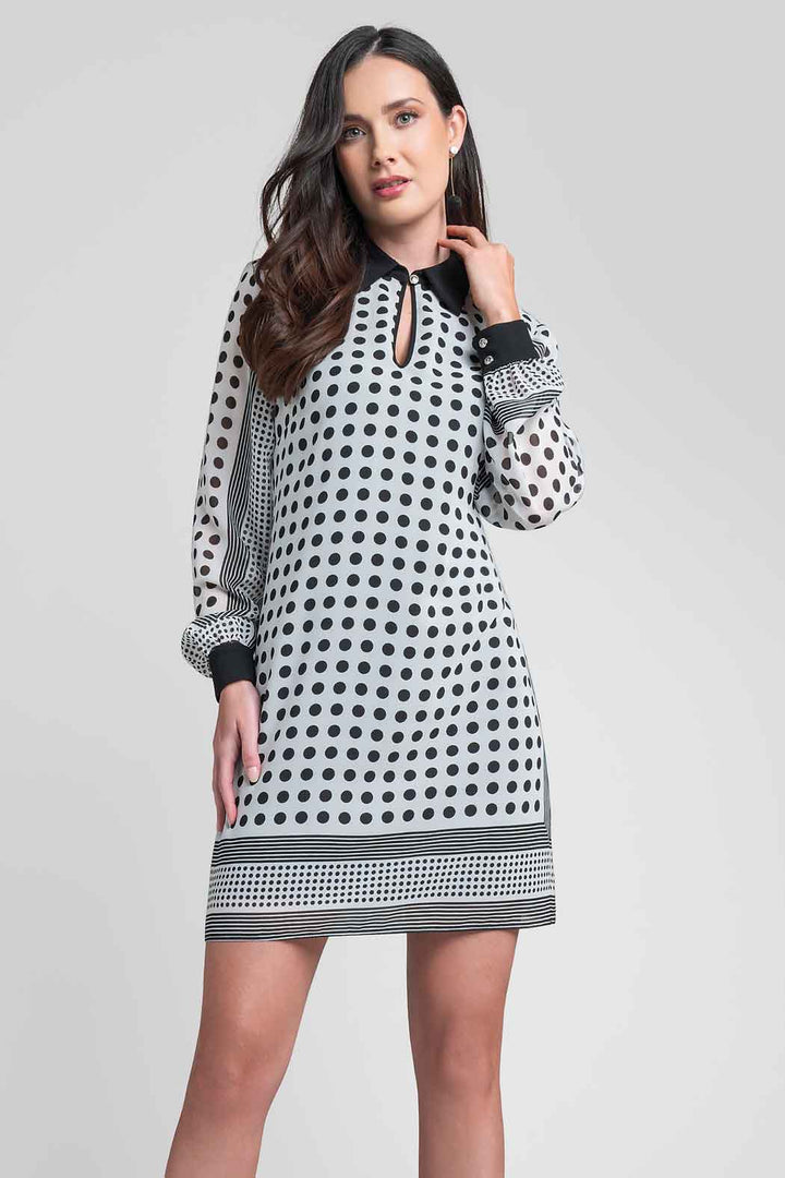 Vestido Con Cuello Camisero Y Estampado De Lunares