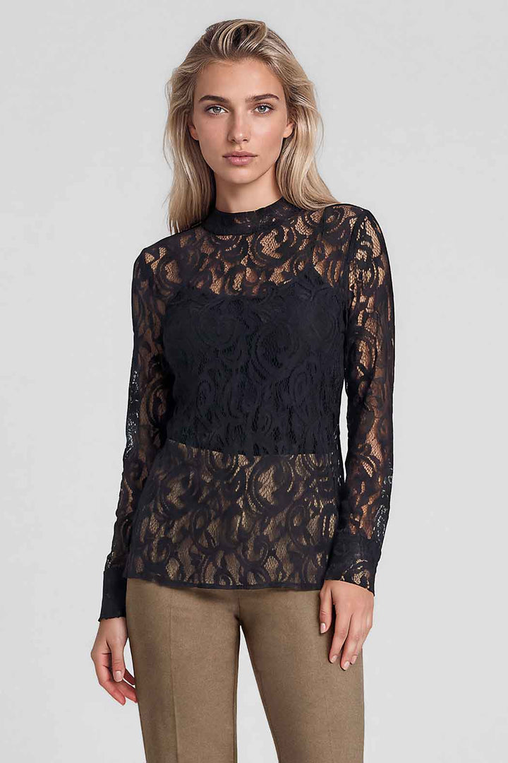 Blusa De Encaje De Manga Larga