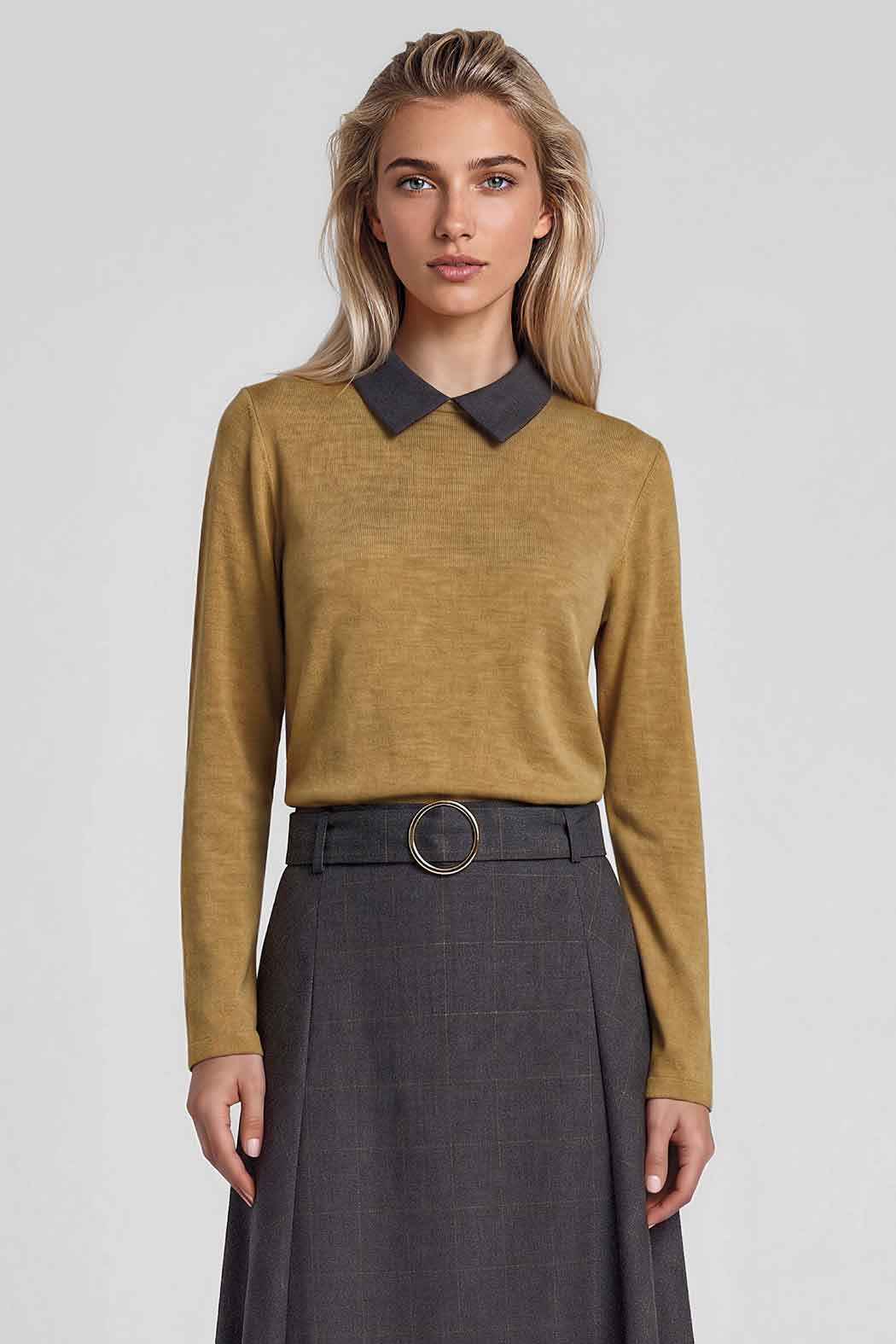 Blusa Manga Larga Con Cuello Desmontable