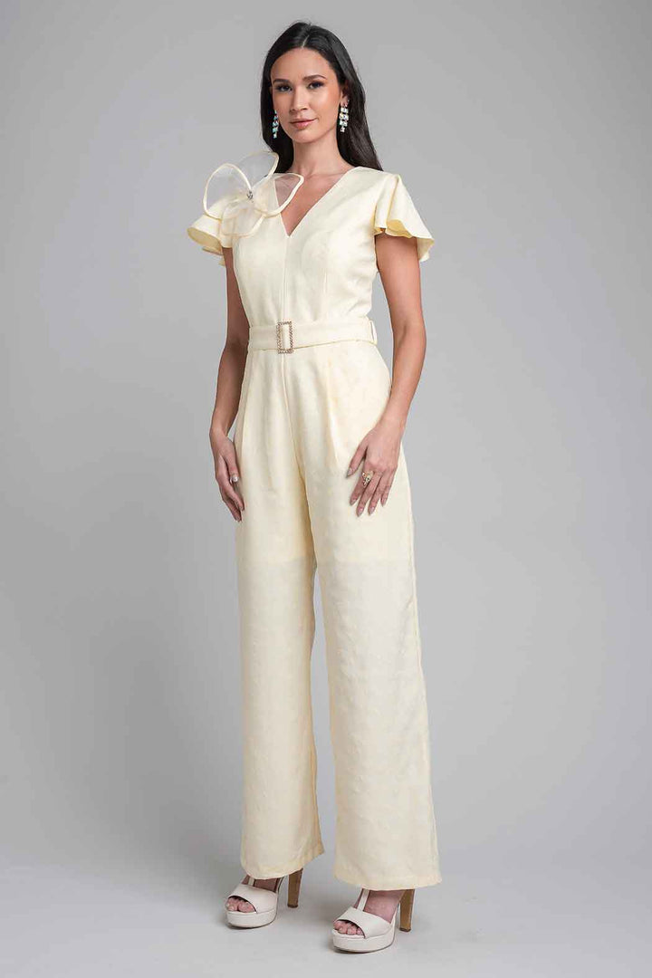 Jumpsuit Con Olan En Manga Y Flor En Hombro