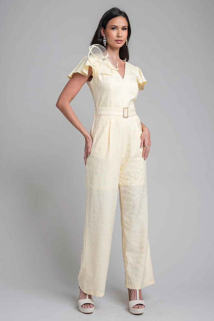 Jumpsuit Con Olan En Manga Y Flor En Hombro
