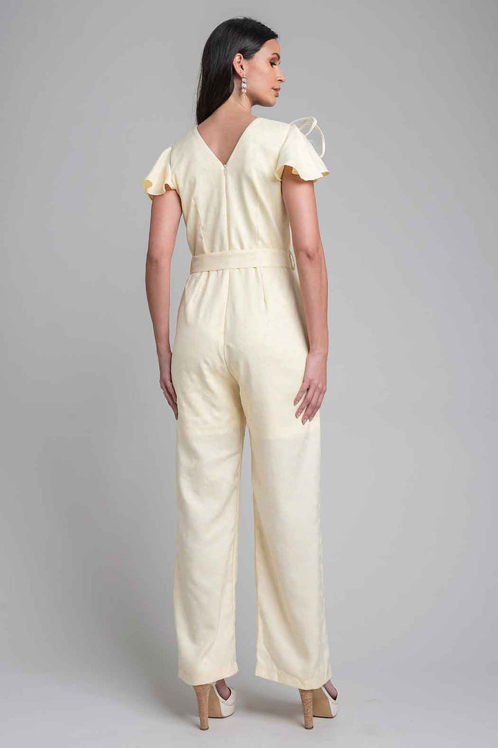 Jumpsuit Con Olan En Manga Y Flor En Hombro