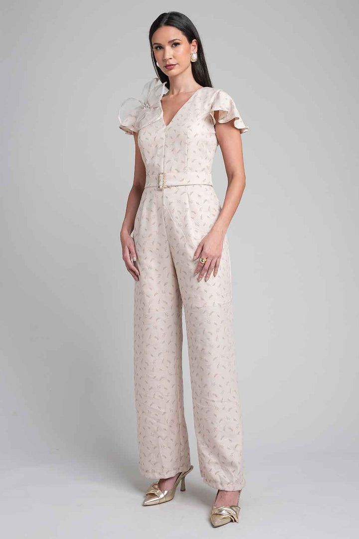 Jumpsuit Con Olan En Manga Y Flor En Hombro
