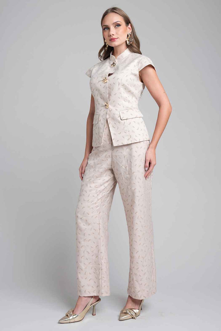 Conjunto De Pantalon Con Saco Y Boton Decorativo
