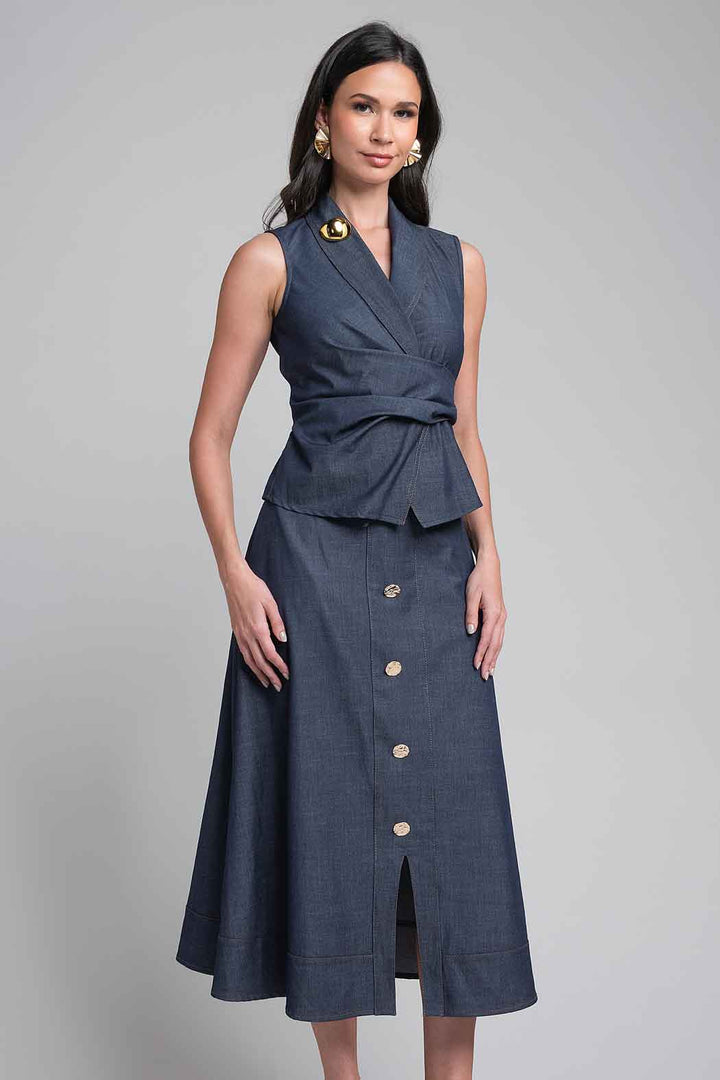 Conjunto De Falda Y Blusa Envolvente De Mezclilla