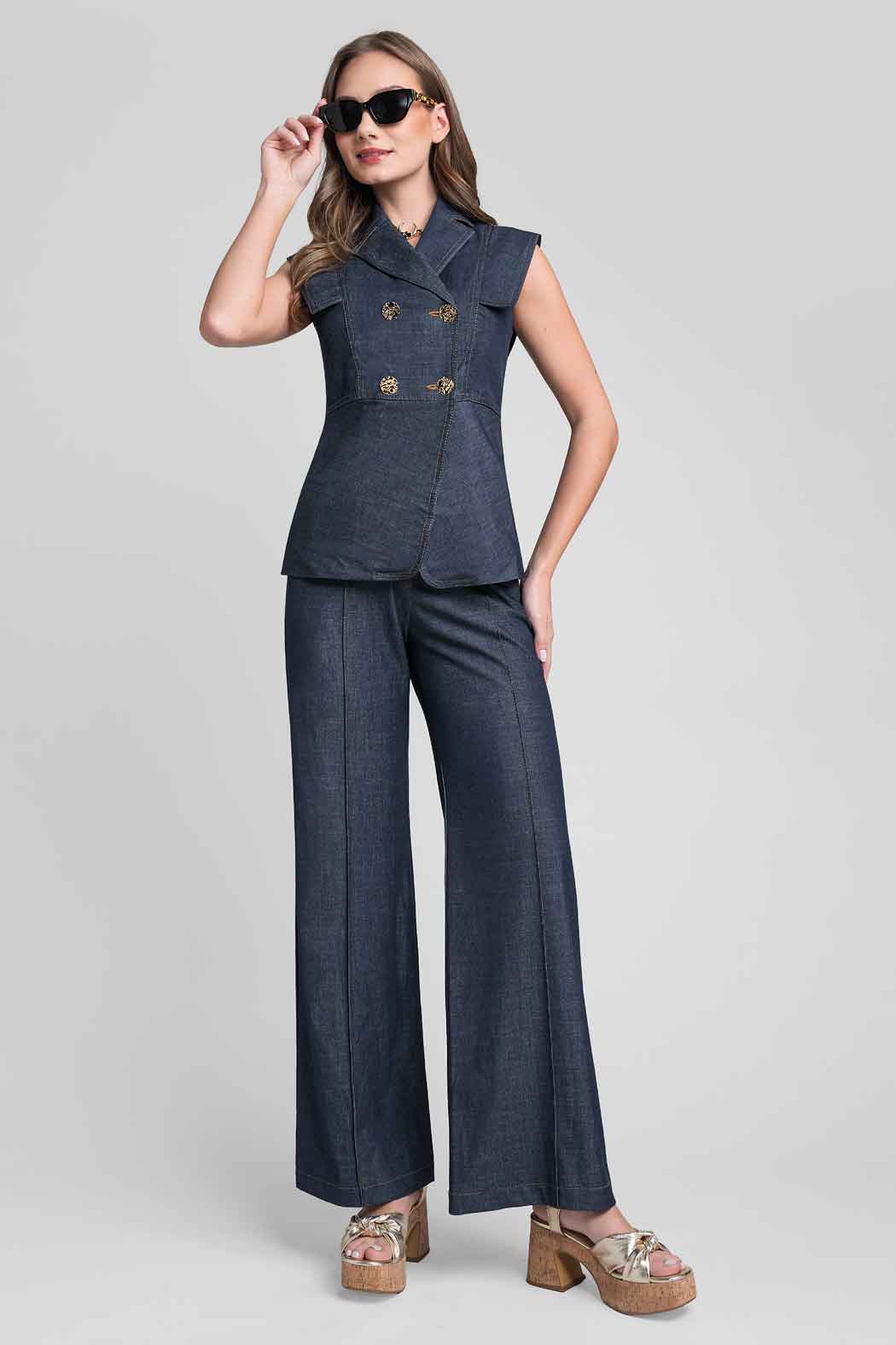 Conjunto De Pantalon Con Chaleco De Mezclilla