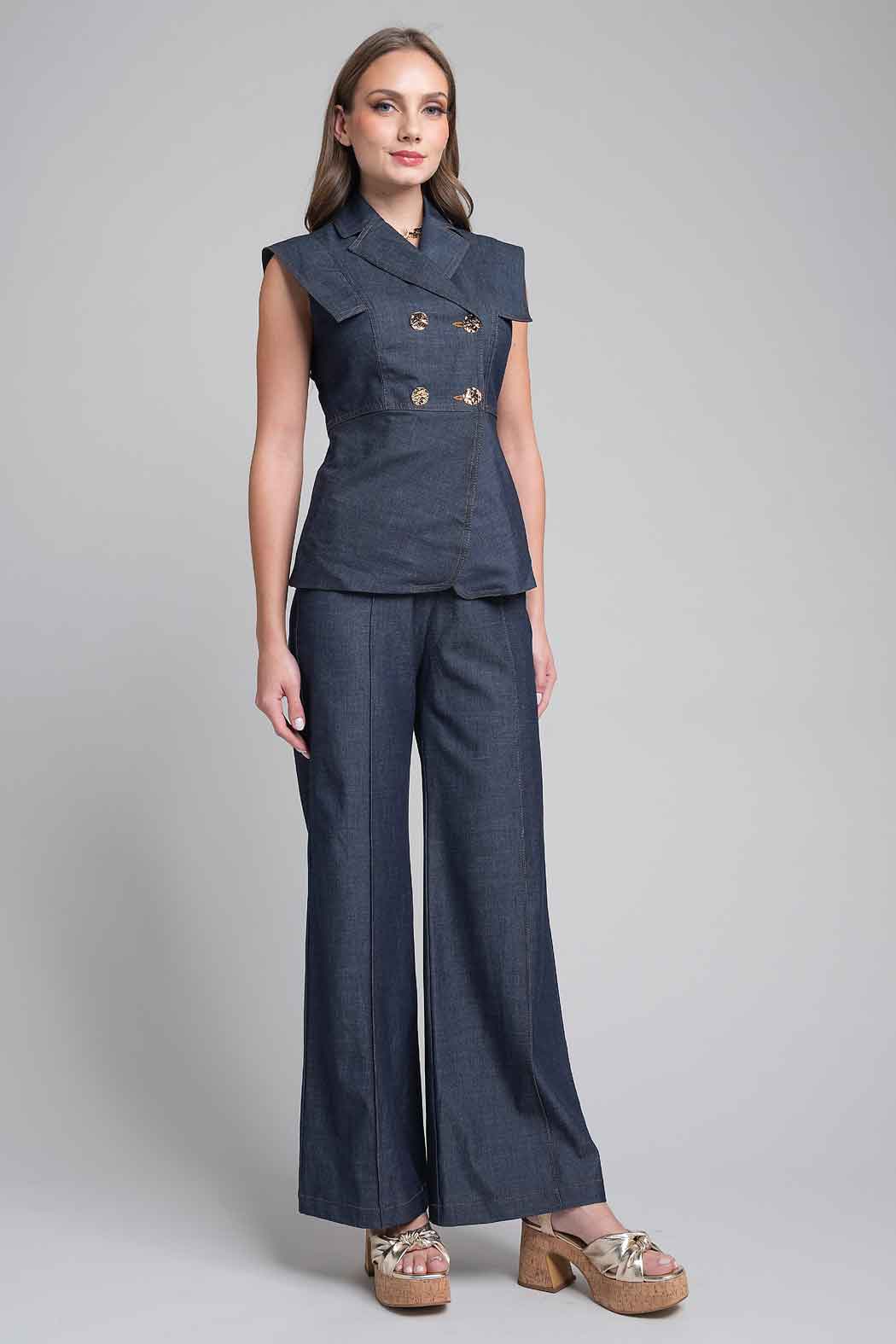 Conjunto De Pantalon Con Chaleco De Mezclilla