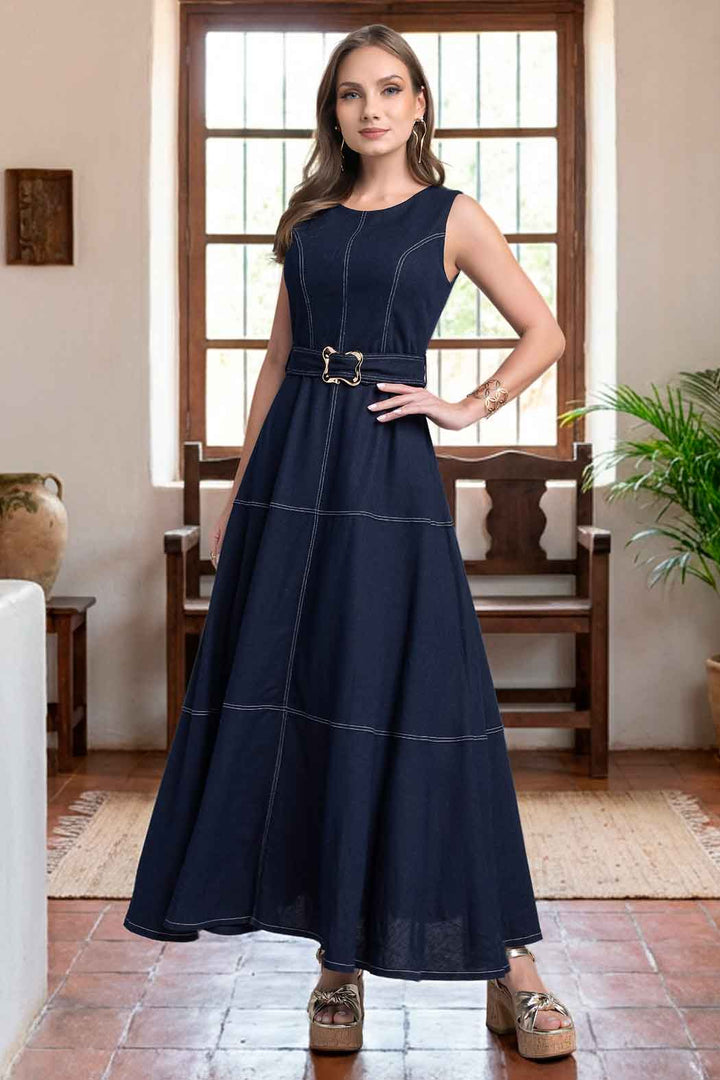 Maxi Vestido Sin Mangas Con Cinturon