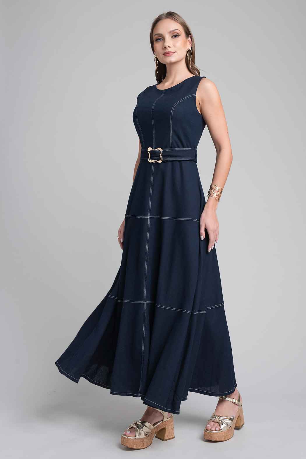 Maxi Vestido Sin Mangas Con Cinturon