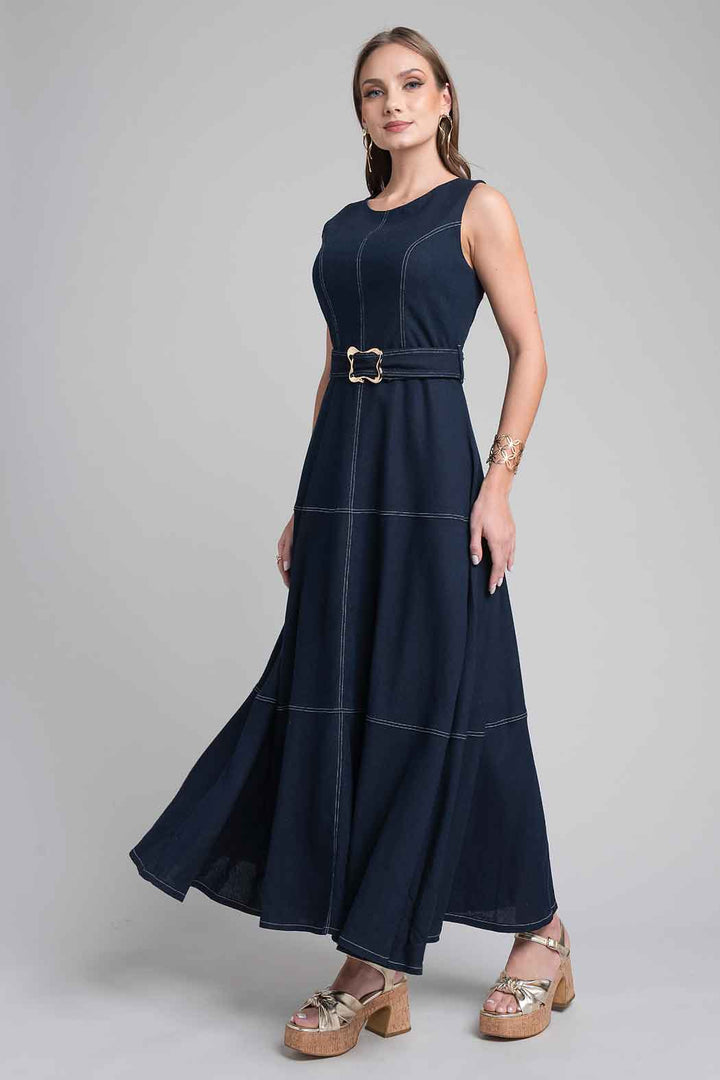 Maxi Vestido Sin Mangas Con Cinturon