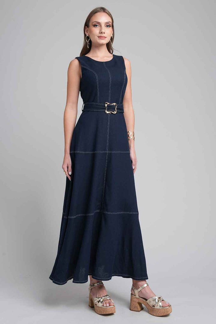 Maxi Vestido Sin Mangas Con Cinturon