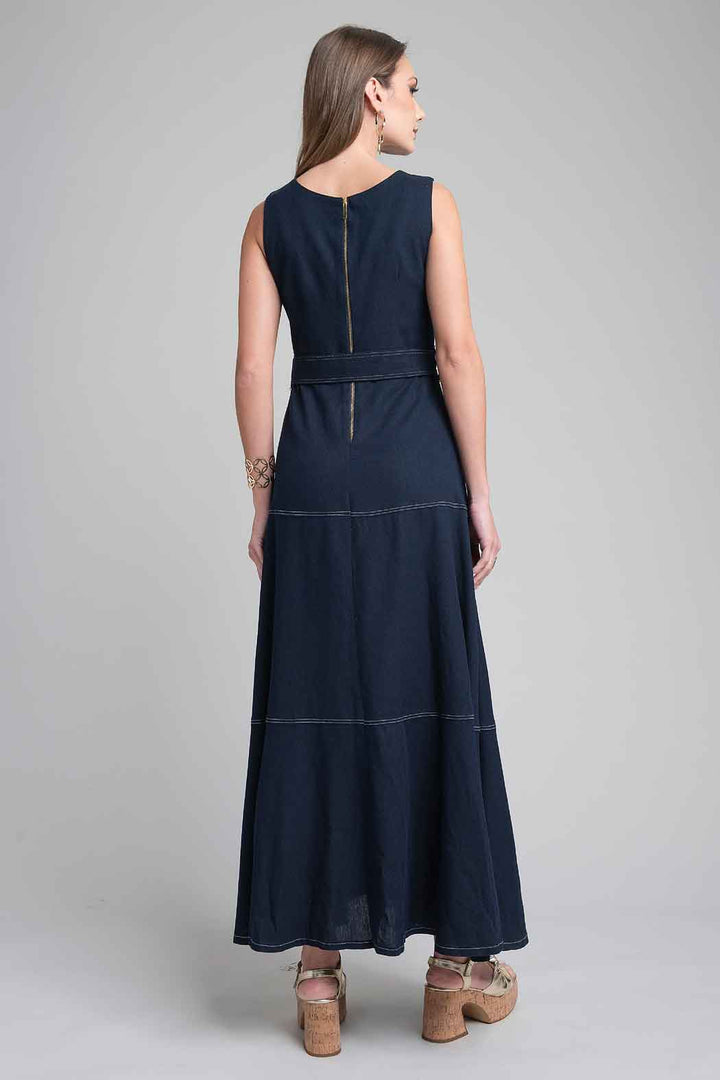 Maxi Vestido Sin Mangas Con Cinturon