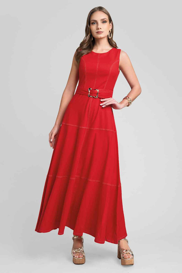 Maxi Vestido Sin Mangas Con Cinturon