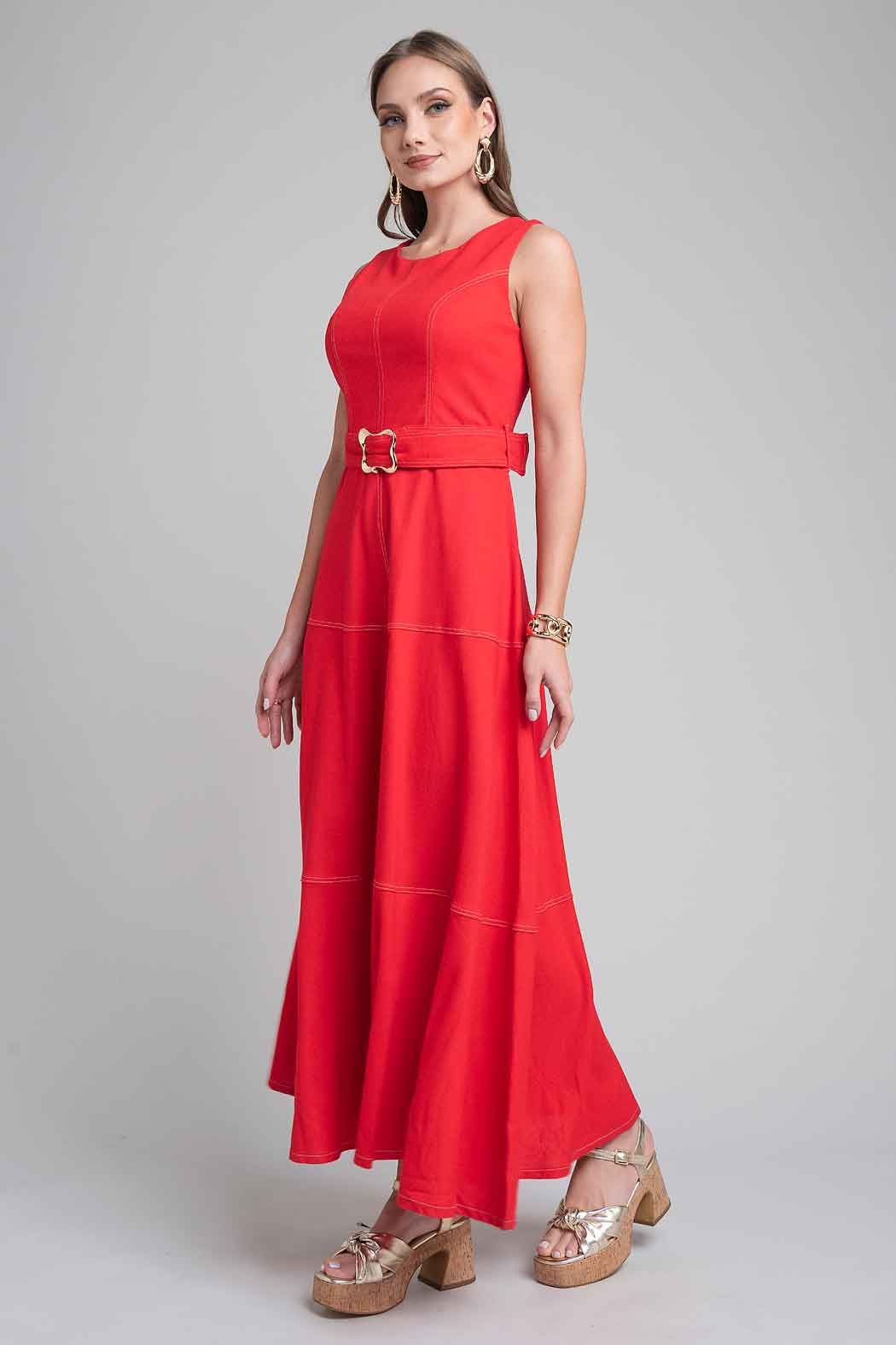 Maxi Vestido Sin Mangas Con Cinturon