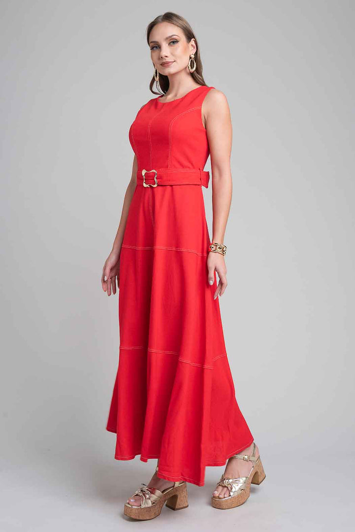Maxi Vestido Sin Mangas Con Cinturon