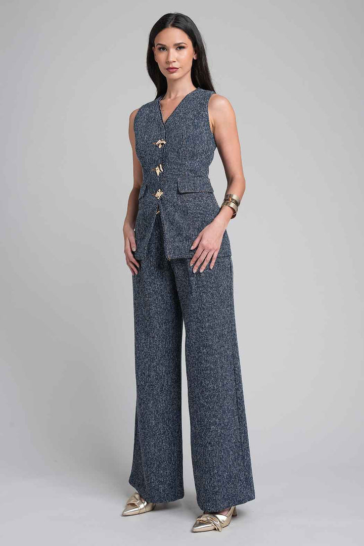 Conjunto De Pantalon Y Chaleco Con Boton Decorativo