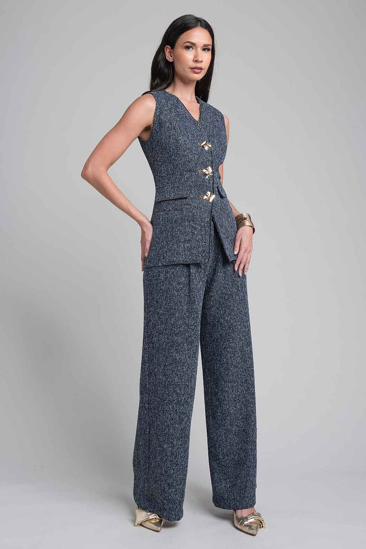 Conjunto De Pantalon Y Chaleco Con Boton Decorativo