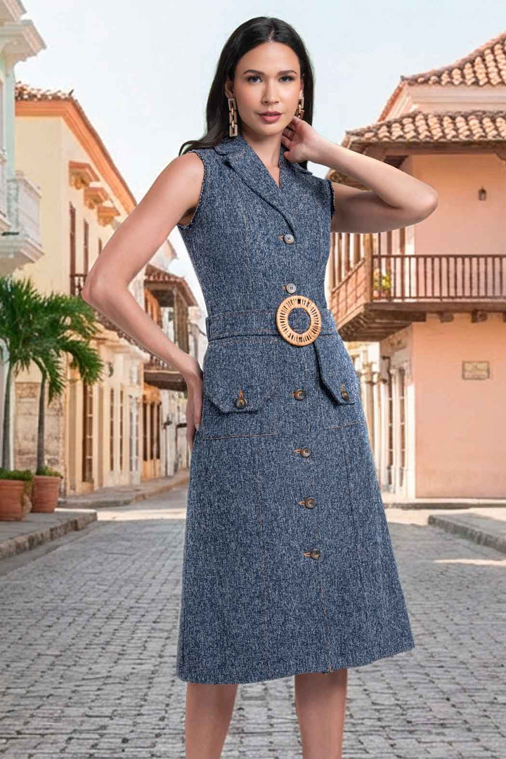 Vestido Midi Con Carteras Y Hebilla En Contraste