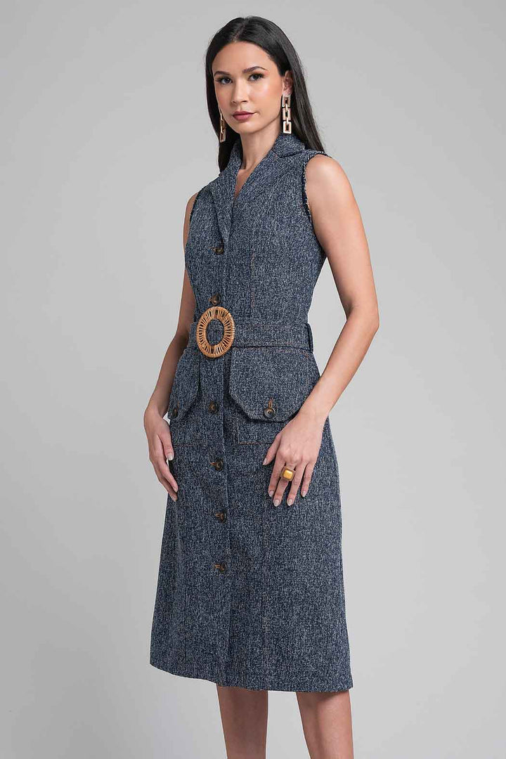 Vestido Midi Con Carteras Y Hebilla En Contraste