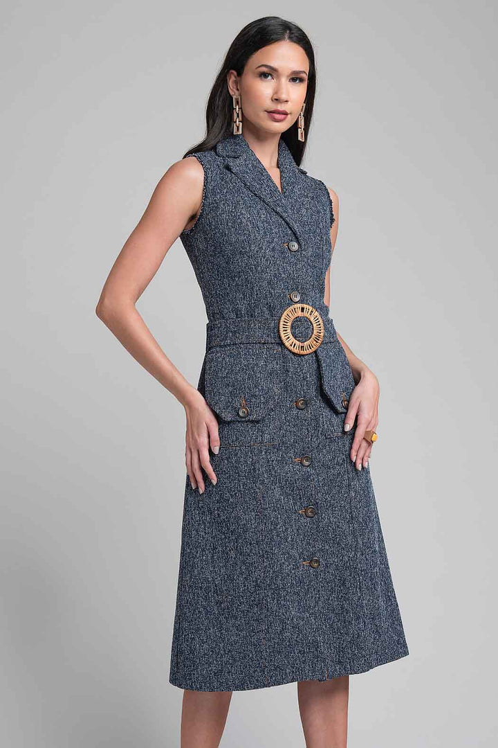 Vestido Midi Con Carteras Y Hebilla En Contraste