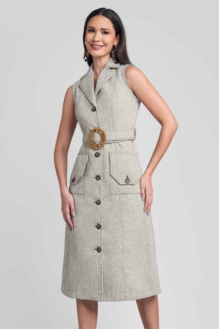 Vestido Midi Con Carteras Y Hebilla En Contraste