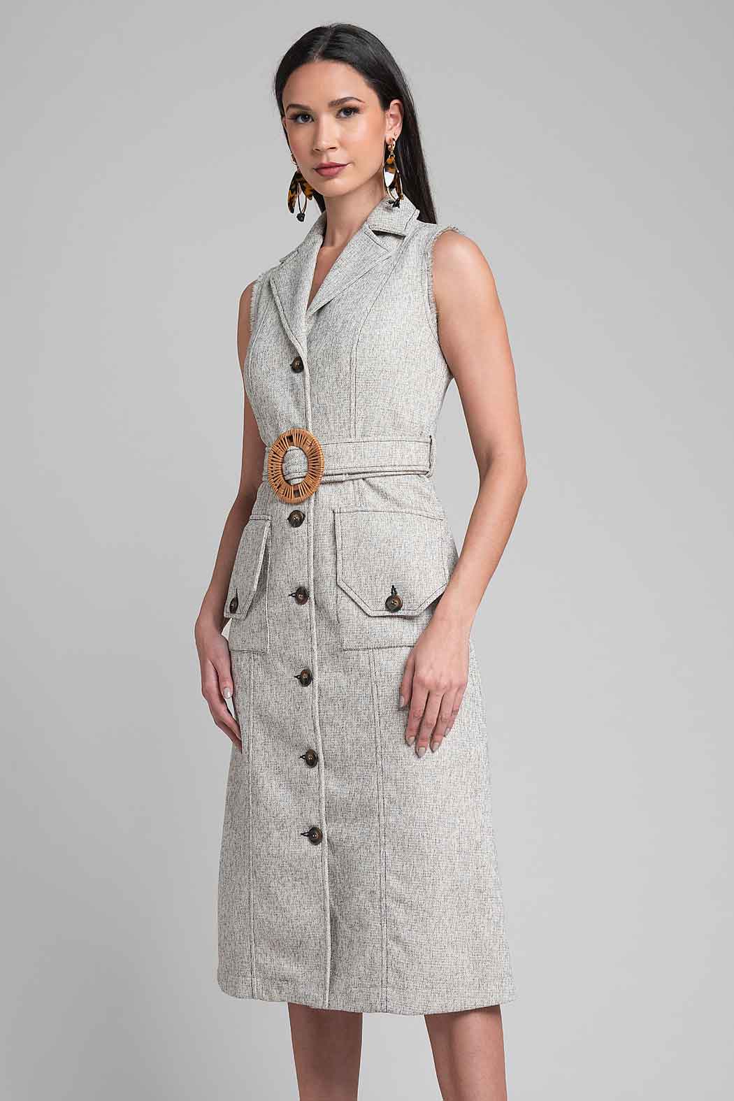 Vestido Midi Con Carteras Y Hebilla En Contraste