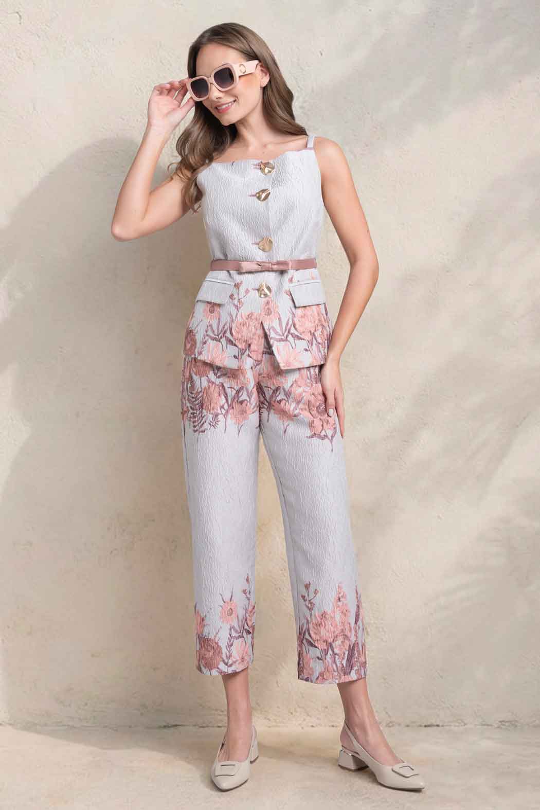 Conjunto De Pantalon Con Chaleco Estampado Floral