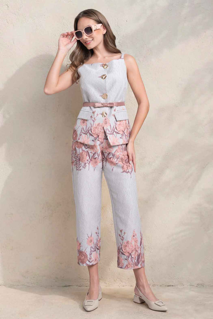 Conjunto De Pantalon Con Chaleco Estampado Floral