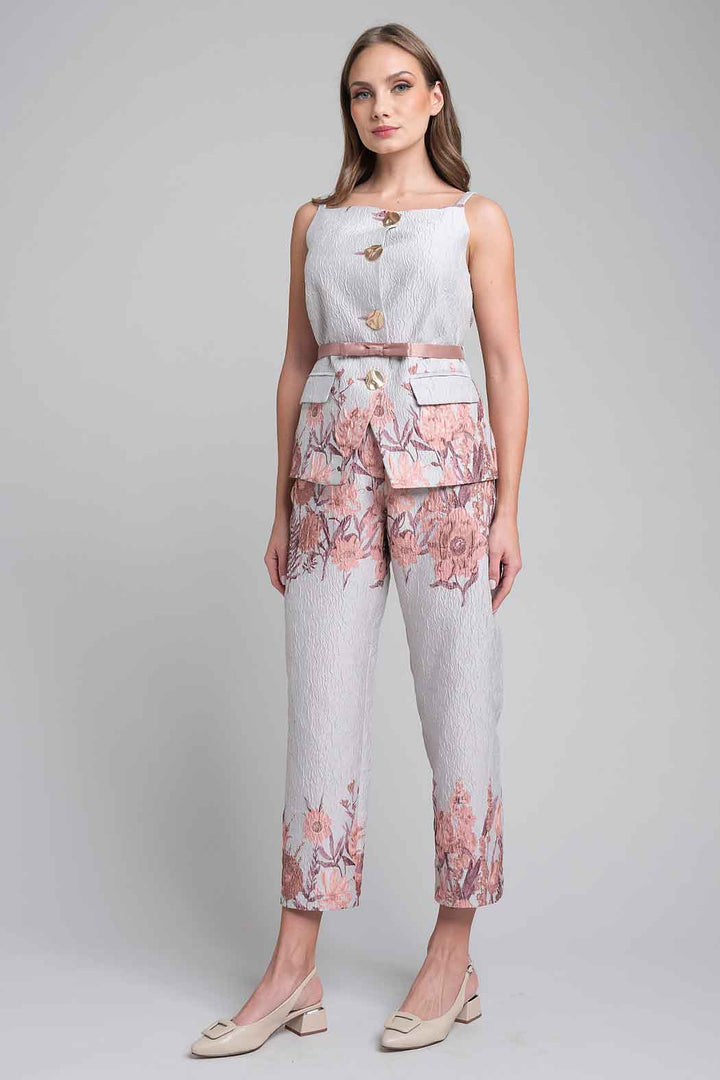 Conjunto De Pantalon Con Chaleco Estampado Floral