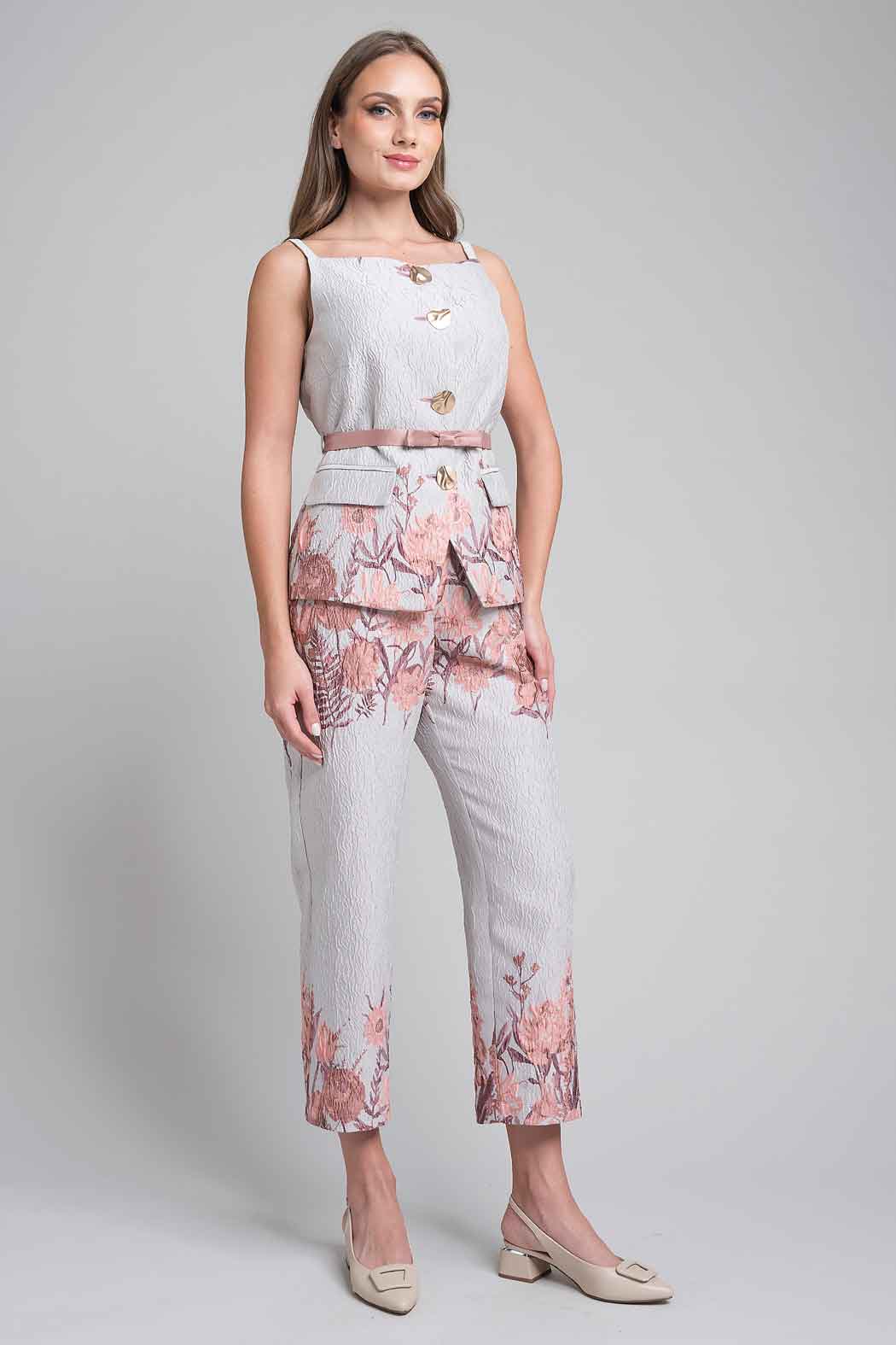 Conjunto De Pantalon Con Chaleco Estampado Floral