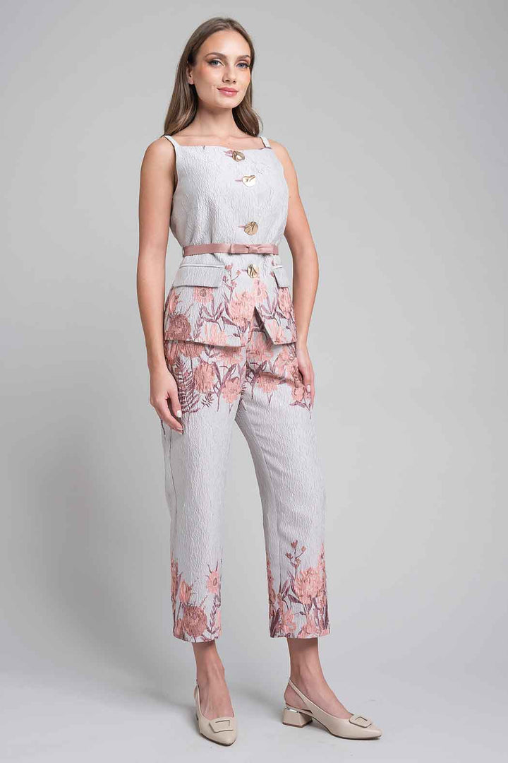 Conjunto De Pantalon Con Chaleco Estampado Floral