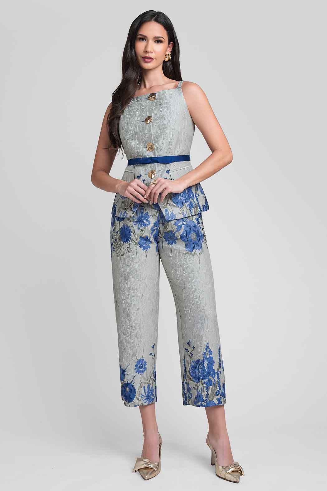 Conjunto De Pantalon Con Chaleco Estampado Floral