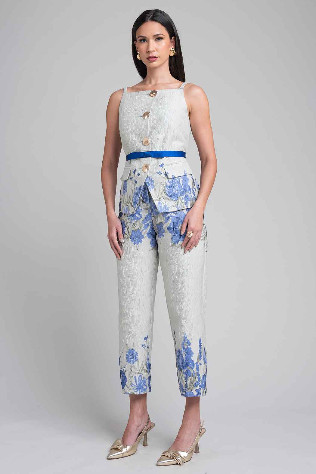 Conjunto De Pantalon Con Chaleco Estampado Floral