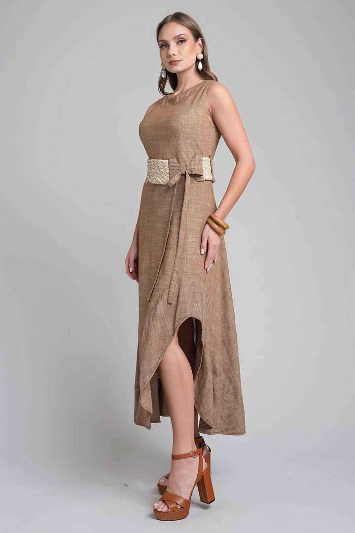Vestido Asimetrico Con Cinturon De Yute