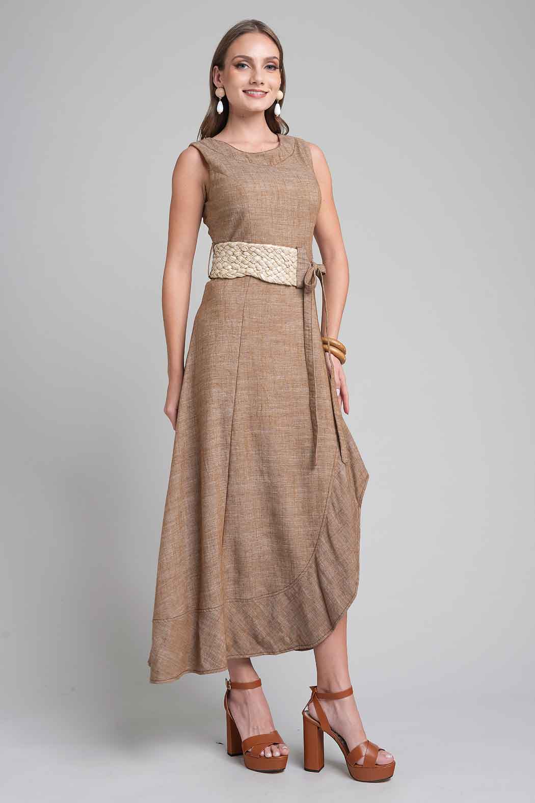 Vestido Asimetrico Con Cinturon De Yute