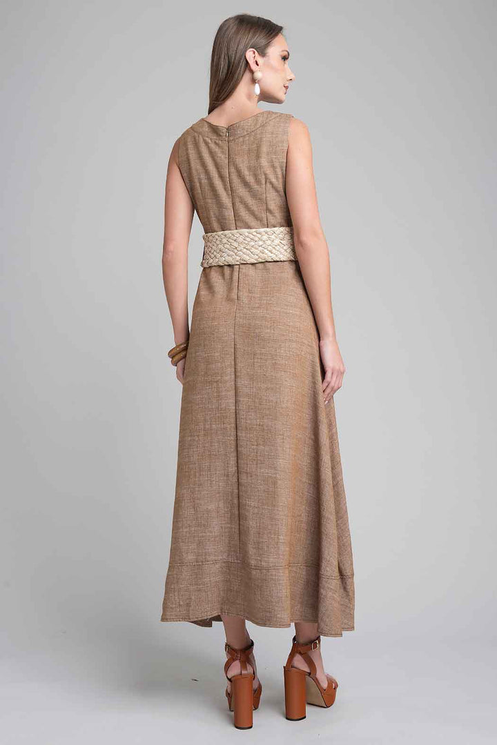 Vestido Asimetrico Con Cinturon De Yute