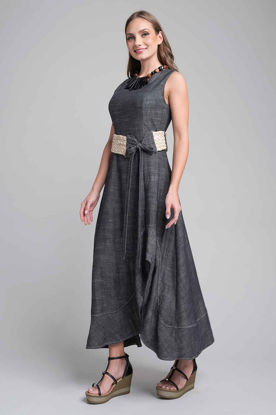 Vestido Asimetrico Con Cinturon De Yute