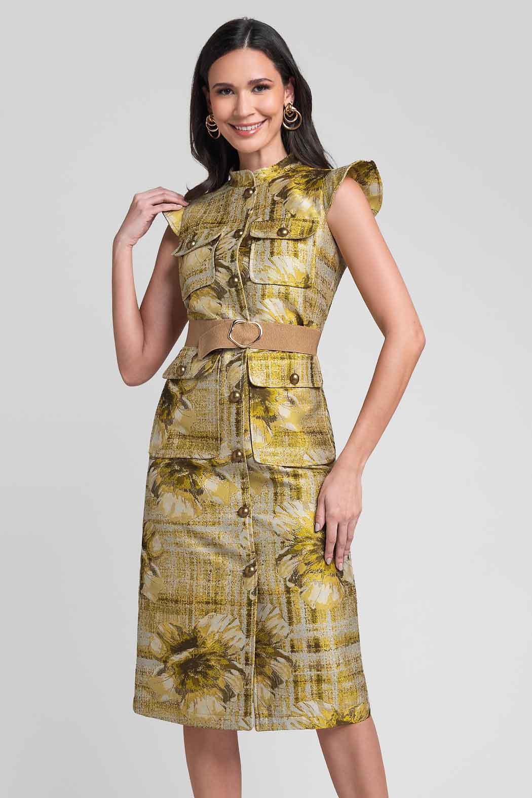 Vestido Camisero Con Bolsas De Parche